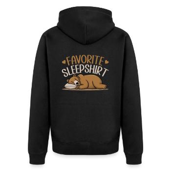 Offizielles Schlafshirt Lustiger Grizzly Bär - Unisex Premium Bio Zip Hoodie - Schwarz - Hinten - Nico (187cm)