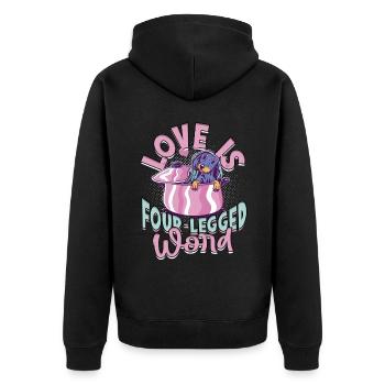 Teckel à poil dur L’amour est un mot à quatre pattes - Veste à capuche bio Premium Unisexe - noir - Dos - Nico (187cm)