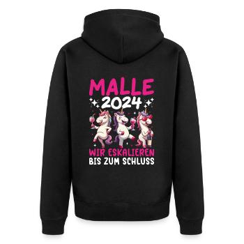 Malle 2024 Licorne Nous intensifions jusqu’à la fin - Veste à capuche bio Premium Unisexe - noir - Dos - Nico (187cm)