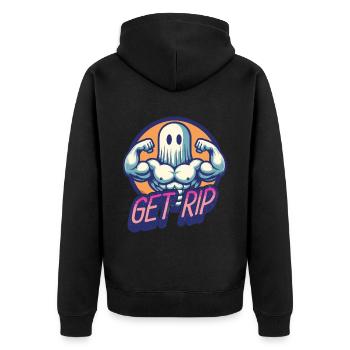 Halloween Kostüm Lustiger Geister Spruch - Unisex Premium Bio Zip Hoodie - Schwarz - Hinten - Nico (187cm)