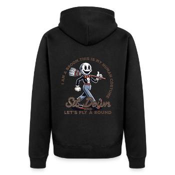 Lustiger Halloween Spruch Bin Ein Besen - Unisex Premium Bio Zip Hoodie - Schwarz - Hinten - Nico (187cm)