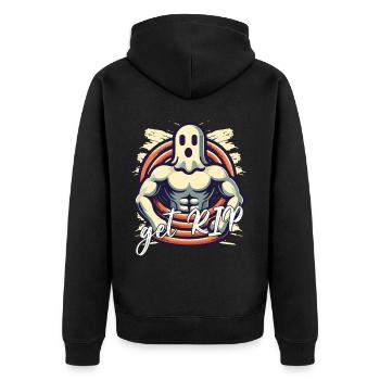 Halloween Kostüm Lustiger Geister Spruch - Unisex Premium Bio Zip Hoodie - Schwarz - Hinten - Nico (187cm)