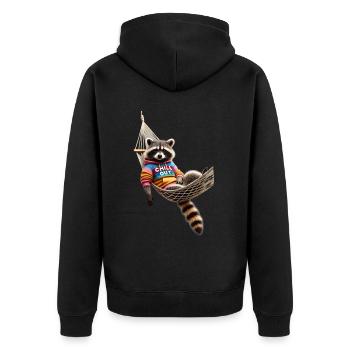 Funny Raccoon Chill Out Animal Lover Chill - Unisex Premium Organic Zip Hoodie - black - Back - Nico (187cm)
