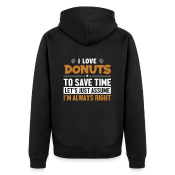Donuts, nehmen wir an, ich liege richtig, Donut, glasiert - Unisex Premium Bio Zip Hoodie - Schwarz - Hinten - Nico (187cm)