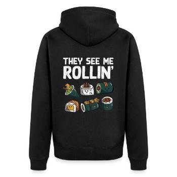 Sushi - Unisex Premium Bio Zip Hoodie - Schwarz - Hinten - Nico (187cm)