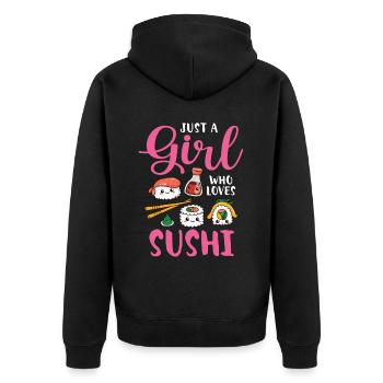Sushi Essen Japan Nigiri Geschenk - Unisex Premium Bio Zip Hoodie - Schwarz - Hinten - Nico (187cm)