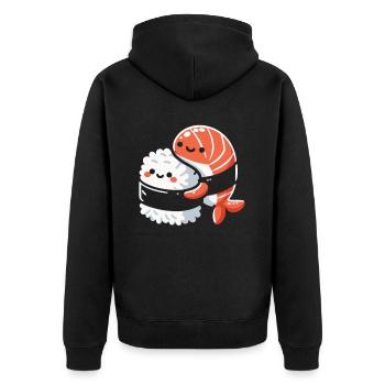 Sushi Essen Japan Nigiri Geschenk - Unisex Premium Bio Zip Hoodie - Schwarz - Hinten - Nico (187cm)
