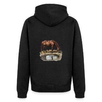 Pferd Am Wasserloch Reflektion Natur - Unisex Premium Bio Zip Hoodie - Schwarz - Hinten - Nico (187cm)