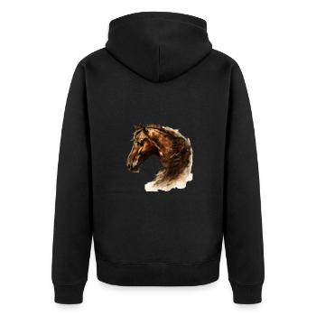 Majestätisches Pferdeportrait in Braun - Unisex Premium Bio Zip Hoodie - Schwarz - Hinten - Nico (187cm)