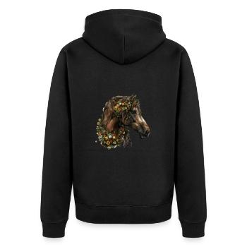 Pferdekopf Mit Blumenkranz - Unisex Premium Bio Zip Hoodie - Schwarz - Hinten - Nico (187cm)