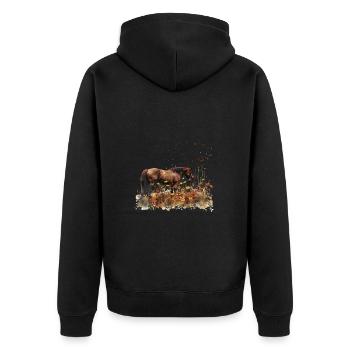 Pferd In Wilder Blumenwiese Mit Schmetterlingen - Unisex Premium Bio Zip Hoodie - Schwarz - Hinten - Nico (187cm)