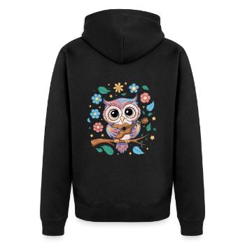 Niedliche Eule Vogel Federn Blumen Gitarre - Unisex Premium Bio Zip Hoodie - Schwarz - Hinten - Nico (187cm)