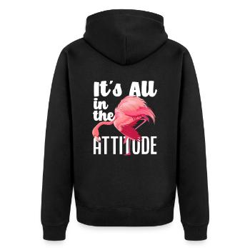 Flamingo Einstellung - Unisex Premium Bio Zip Hoodie - Schwarz - Hinten - Nico (187cm)