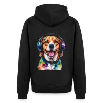 Beagle Headphones Dog Funny Animal Design Print - Unisex Premium Organic Zip Hoodie - black - Back - Nico (187cm)