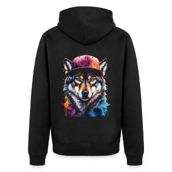 Casquette Wolf Snapback Imprimé de design animal coloré - Veste à capuche bio Premium Unisexe - noir - Dos - Nico (187cm)