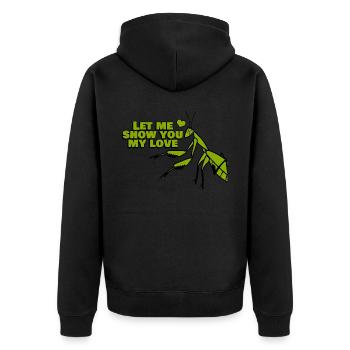 Praying Mantis Love Joke - Unisex Premium Bio Zip Hoodie - Schwarz - Hinten - Nico (187cm)