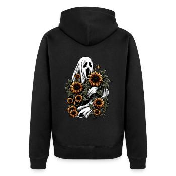Ghost with sunflowers - Unisex Premium Organic Zip Hoodie - black - Back - Nico (187cm)