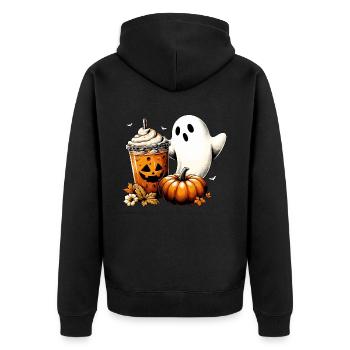 Vintage Ghost Pumpkin Spice - Unisex Premium Bio Zip Hoodie - Schwarz - Hinten - Nico (187cm)
