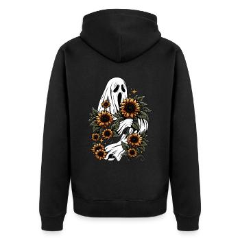 Creepy Ghost With Sunflowers - Unisex Premium Organic Zip Hoodie - black - Back - Nico (187cm)