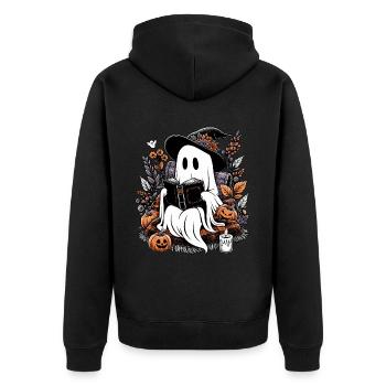 Livres de lecture fantôme citrouille Halloween - Veste à capuche bio Premium Unisexe - noir - Dos - Nico (187cm)