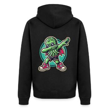 Lustiger Dabbender Cthulhu Dabbing Design - Unisex Premium Bio Zip Hoodie - Schwarz - Hinten - Nico (187cm)