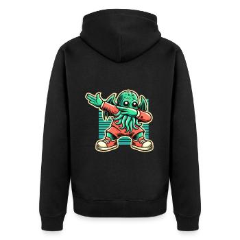 Lustiger Dabbender Cthulhu Kreatur Mit Tentakeln - Unisex Premium Bio Zip Hoodie - Schwarz - Hinten - Nico (187cm)