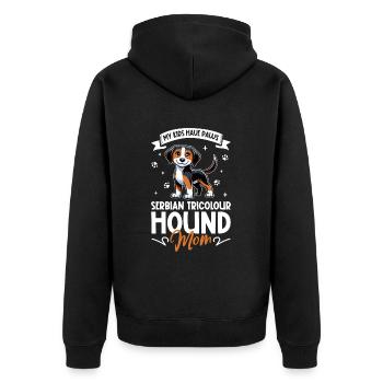Dreifarbiger Serbischer Laufhund Mama - Unisex Premium Bio Zip Hoodie - Schwarz - Hinten - Nico (187cm)