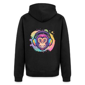 Affe Mit Kopfhörer Damen Deko Herren Geschenk - Unisex Premium Bio Zip Hoodie - Schwarz - Hinten - Nico (187cm)