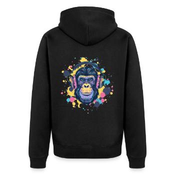 Affe Mit Kopfhörer Damen Deko Herren Geschenk - Unisex Premium Bio Zip Hoodie - Schwarz - Hinten - Nico (187cm)