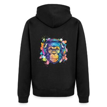 Affe Mit Kopfhörer Damen Deko Herren Geschenk - Unisex Premium Bio Zip Hoodie - Schwarz - Hinten - Nico (187cm)