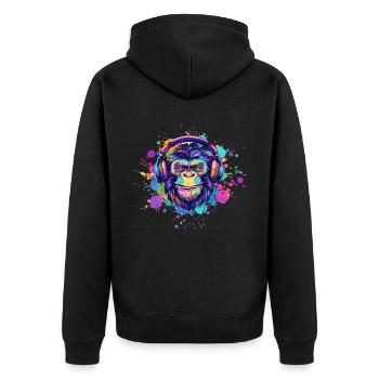 Affe Mit Kopfhörer Damen Deko Herren Geschenk - Unisex Premium Bio Zip Hoodie - Schwarz - Hinten - Nico (187cm)