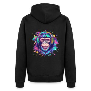 Affe Mit Kopfhörer Damen Deko Herren Geschenk - Unisex Premium Bio Zip Hoodie - Schwarz - Hinten - Nico (187cm)