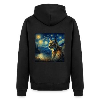 Iberischer Luchs Starry Night - Unisex Premium Bio Zip Hoodie - Schwarz - Hinten - Nico (187cm)