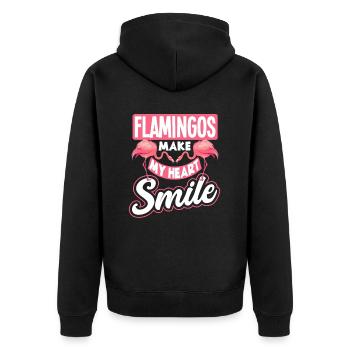 Flamingo Lachen Herz Spruch Geschenk - Unisex Premium Bio Zip Hoodie - Schwarz - Hinten - Nico (187cm)