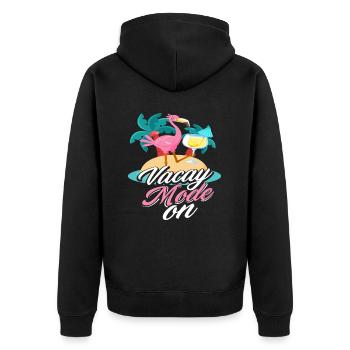 Flamingo Urlaub Modus An - Unisex Premium Bio Zip Hoodie - Schwarz - Hinten - Nico (187cm)