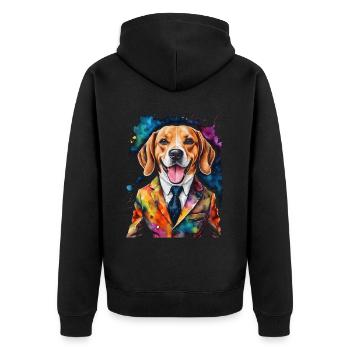 Beagle Anzug Hund Bunt Lustig Tier Design Print - Unisex Premium Bio Zip Hoodie - Schwarz - Hinten - Nico (187cm)