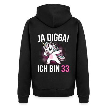 33. Geburtstag Frauen Einhorn Geschenk - Unisex Premium Bio Zip Hoodie - Schwarz - Hinten - Nico (187cm)