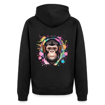 Affe Mit Kopfhörer Damen Deko Herren Geschenk - Unisex Premium Bio Zip Hoodie - Schwarz - Hinten - Nico (187cm)