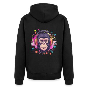Affe Mit Kopfhörer Damen Deko Herren Geschenk - Unisex Premium Bio Zip Hoodie - Schwarz - Hinten - Nico (187cm)