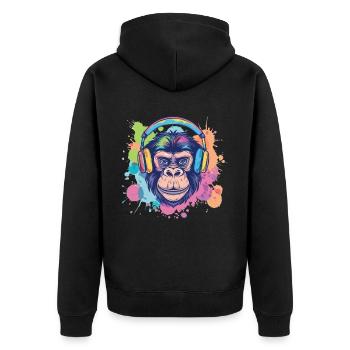 Singe Avec Casque Décoration Femme Cadeau Homme - Veste à capuche bio Premium Unisexe - noir - Dos - Nico (187cm)
