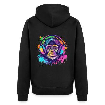 Singe avec casque Décoration femme Cadeau pour homme - Veste à capuche bio Premium Unisexe - noir - Dos - Nico (187cm)