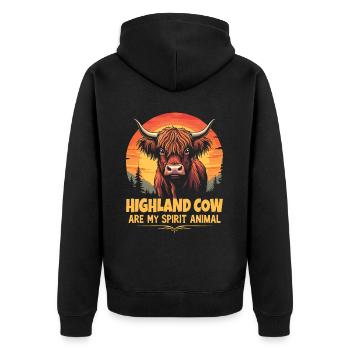 Schottisches Hochlandrind Highland Cow Hochlandkuh - Unisex Premium Bio Zip Hoodie - Schwarz - Hinten - Nico (187cm)