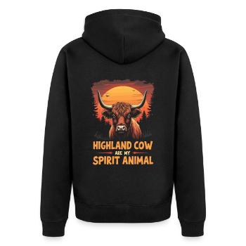 Schottisches Hochlandrind Highland Cow Hochlandkuh - Unisex Premium Bio Zip Hoodie - Schwarz - Hinten - Nico (187cm)