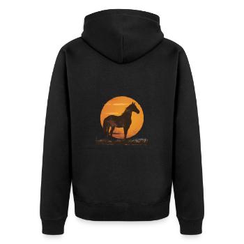 Pferd Silhouette Sonnenuntergang - Unisex Premium Bio Zip Hoodie - Schwarz - Hinten - Nico (187cm)