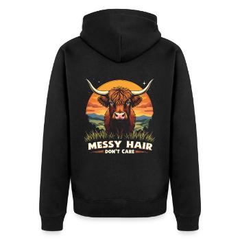 Schottisches Hochlandrind Highland Cow Hochlandkuh - Unisex Premium Bio Zip Hoodie - Schwarz - Hinten - Nico (187cm)