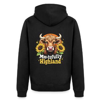 Schottisches Hochlandrind Highland Cow Hochlandkuh - Unisex Premium Bio Zip Hoodie - Schwarz - Hinten - Nico (187cm)
