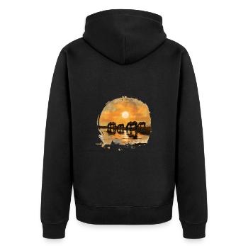 Pferde Am Wasser Bei Sonnenuntergang - Unisex Premium Bio Zip Hoodie - Schwarz - Hinten - Nico (187cm)