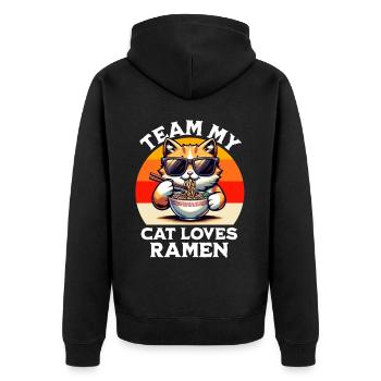 Katze Ramen - Unisex Premium Bio Zip Hoodie - Schwarz - Hinten - Nico (187cm)