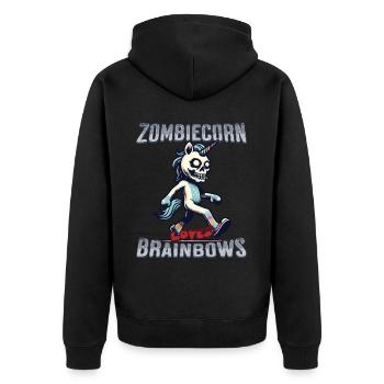 Zombicorn Liebt Brainbows Lustiges Halloween - Unisex Premium Bio Zip Hoodie - Schwarz - Hinten - Nico (187cm)