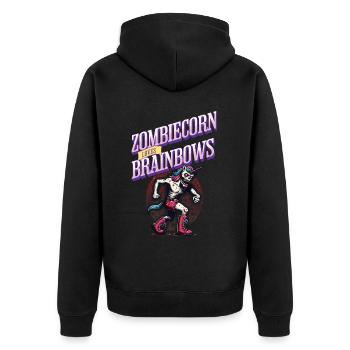 Zombie Einhorn Lustiger Halloween Spruch - Unisex Premium Bio Zip Hoodie - Schwarz - Hinten - Nico (187cm)